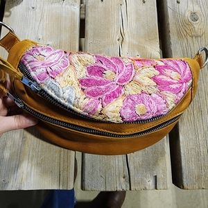 Hiptiptico Brown Leather & Embroidered sling/belt bag